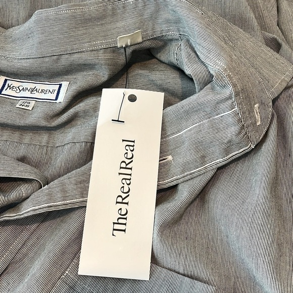 Yves Saint Laurent Long Sleeve Button Front Dress Shirt Gray 17.5 34-35 - Picture 4 of 9
